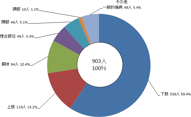 図4 演習訓練時における負傷等の傷病部位別人数