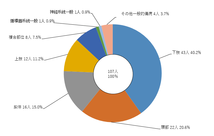 図4 演習訓練時における負傷等の傷病部位別人数